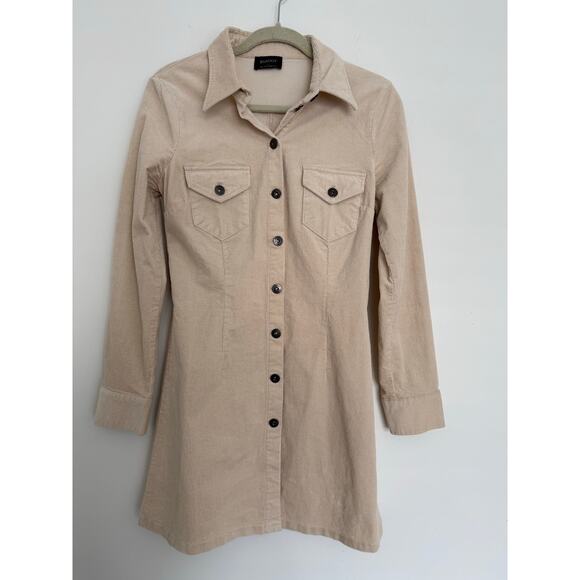 Bardot Australian Made Corduroy Button Up Shirt Dress Cream Large Western Fall - Picture 1 of 12